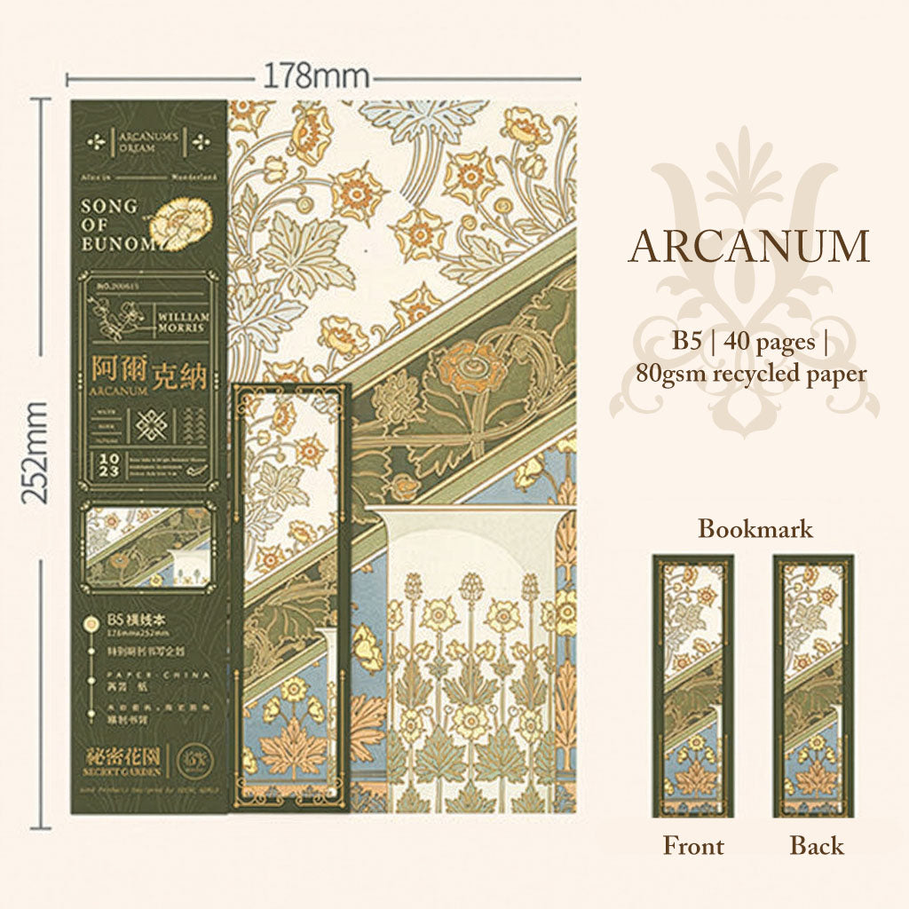 Secret Garden · Botanical Tapestry — Vintage Illustrated B5 Notebook (40 sheets)
