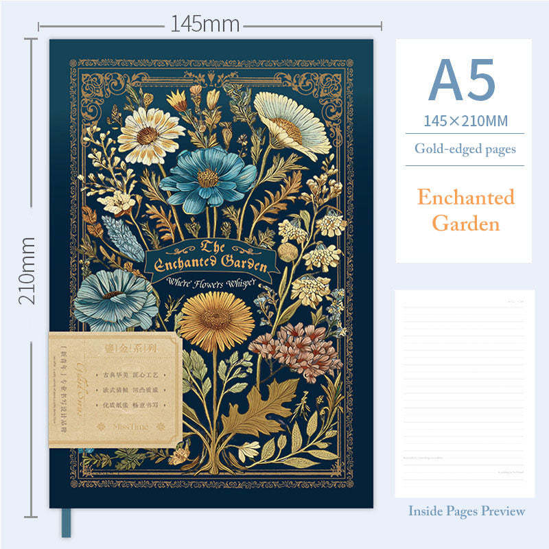 Gilded Garden · Vintage Gold-Edged Hardcover Notebook (A5 | 96 sheets)