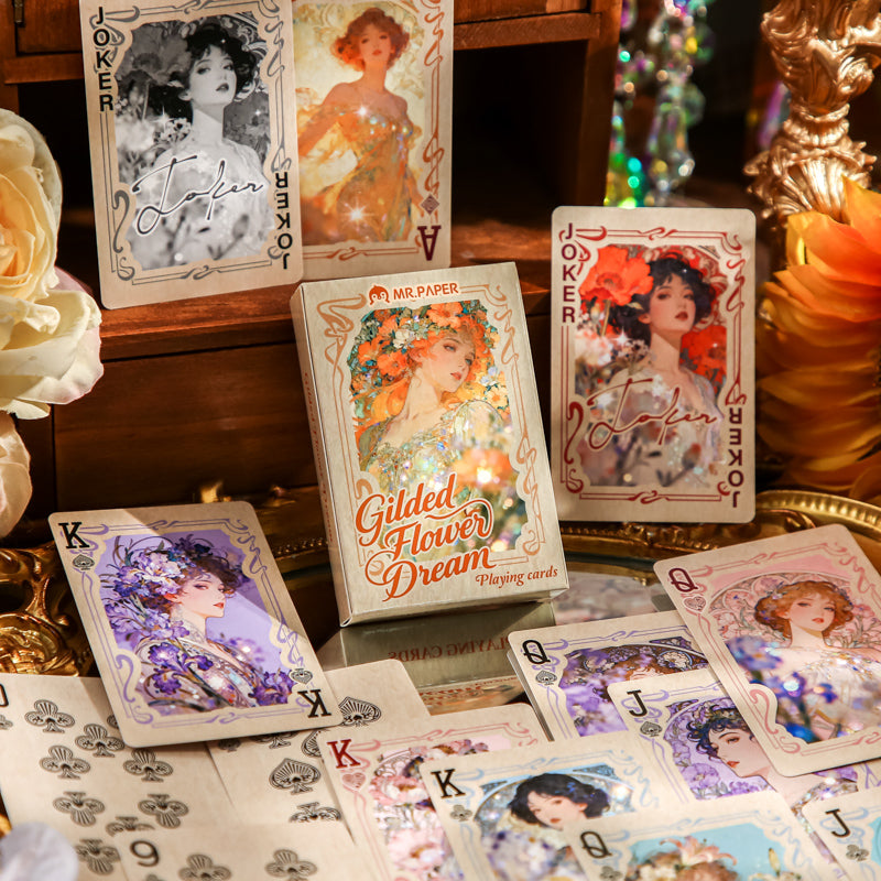 Gilded Flower Dream · Floral Crown Muse — Vintage Illustrated Playing Cards · Poker