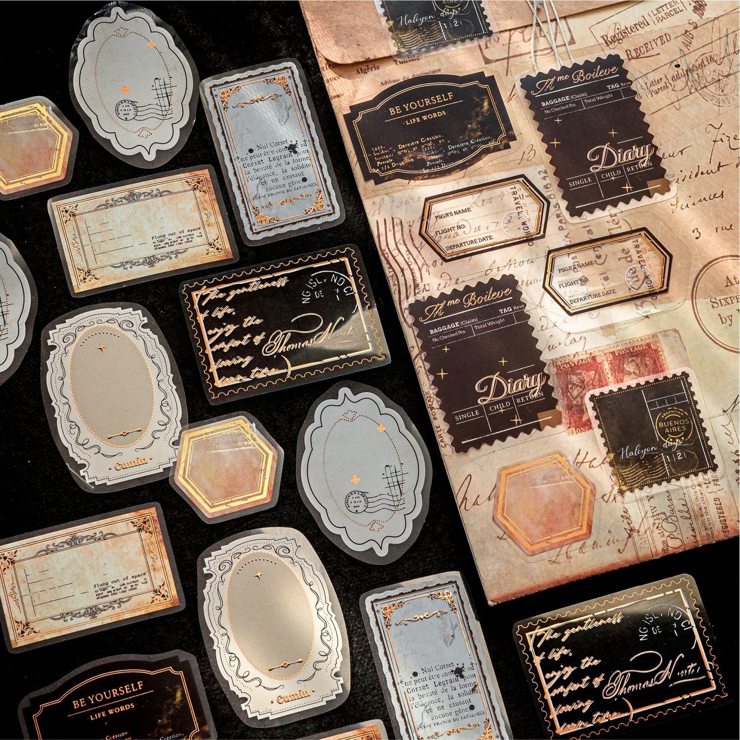 “Twilight Gilding” Vintage Gold-Foil PET Sticker Pack