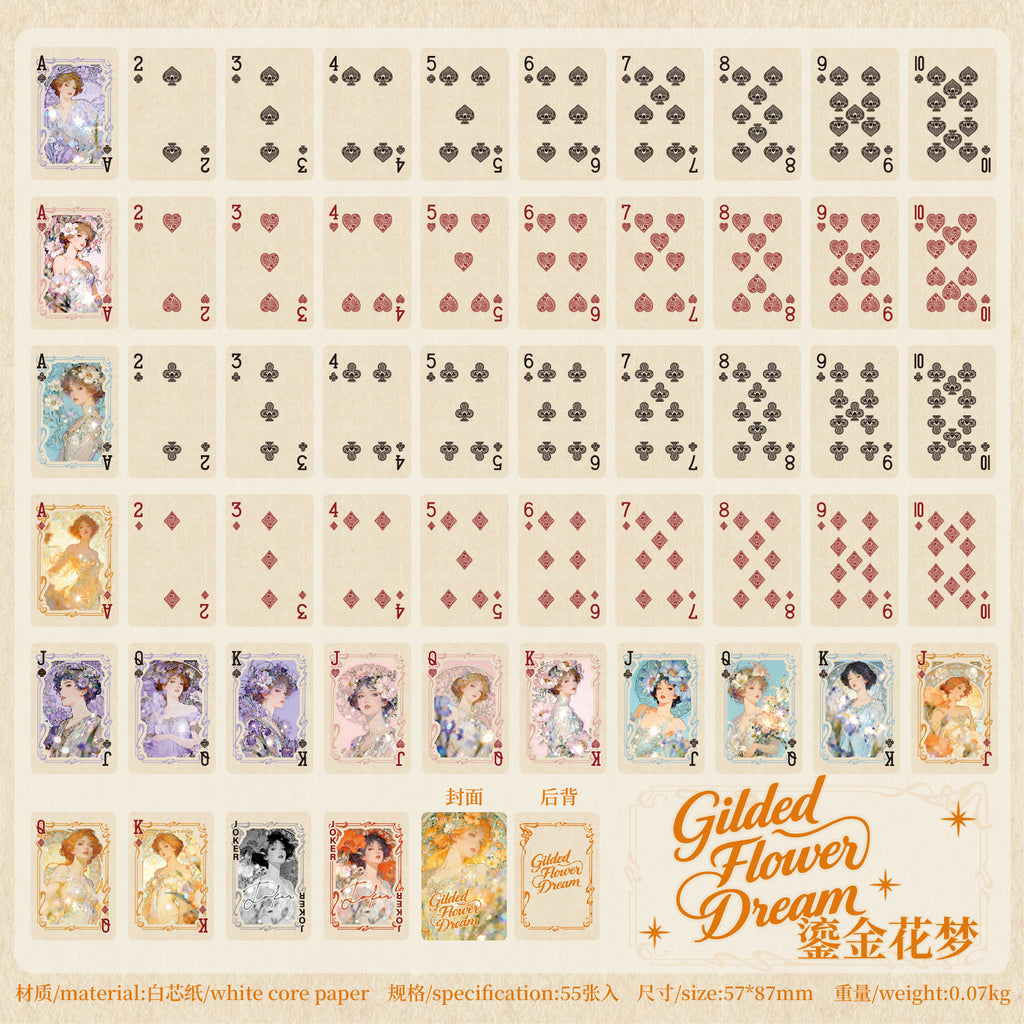 Gilded Flower Dream · Floral Crown Muse — Vintage Illustrated Playing Cards · Poker
