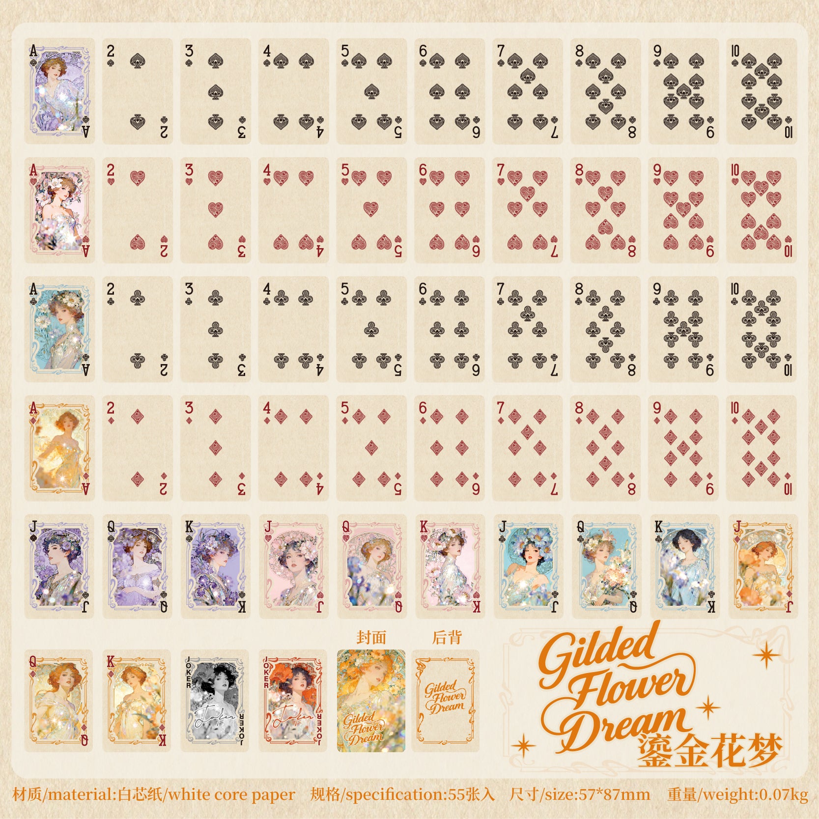 Gilded Flower Dream · Floral Crown Muse — Vintage Illustrated Playing Cards · Poker