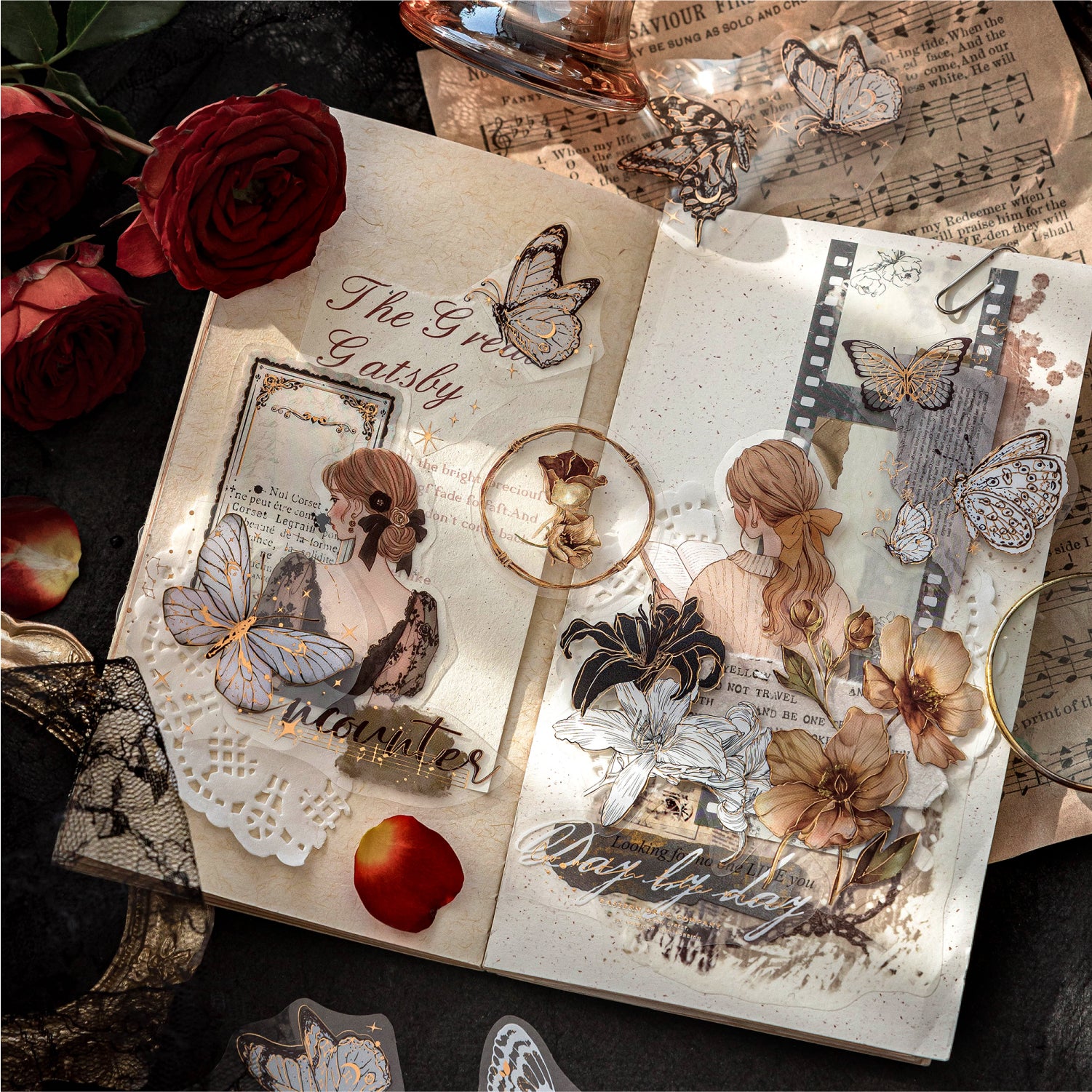 “Twilight Gilding” Vintage Gold-Foil PET Sticker Pack