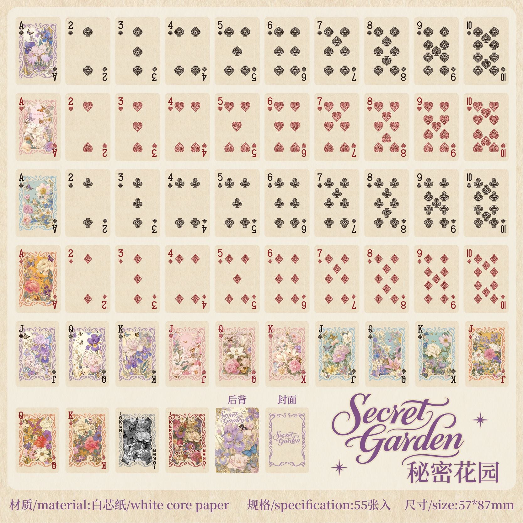 Secret Garden · Butterfly & Floral Frame — Vintage Illustrated Playing Cards · Poker